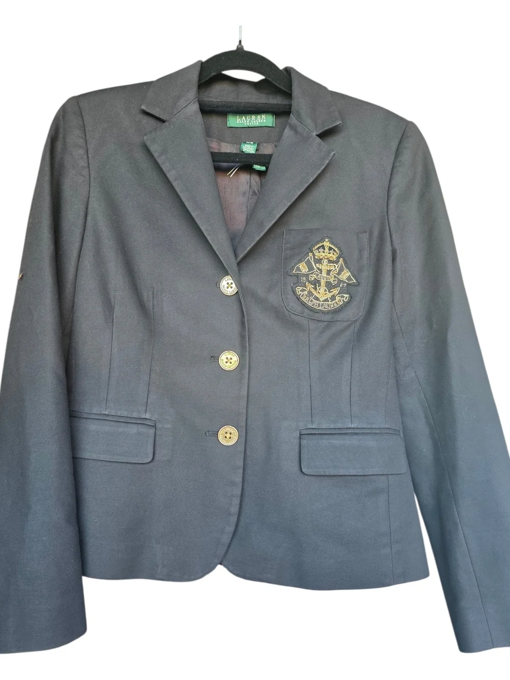 Lauren Ralph Lauren Black & Gold Nautical Pocket Patch Petite Size Med - Picture 1 of 7